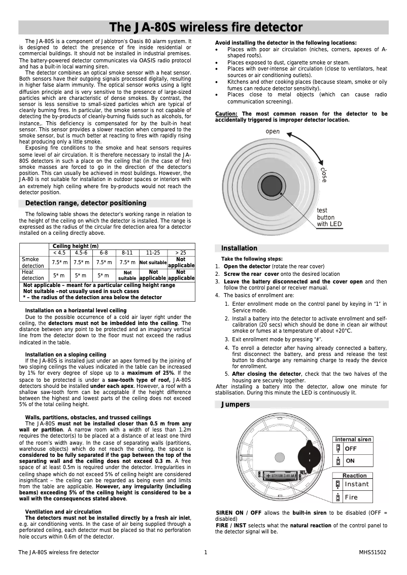 Imagen de la primera página del manual del dispositivo JA-80S