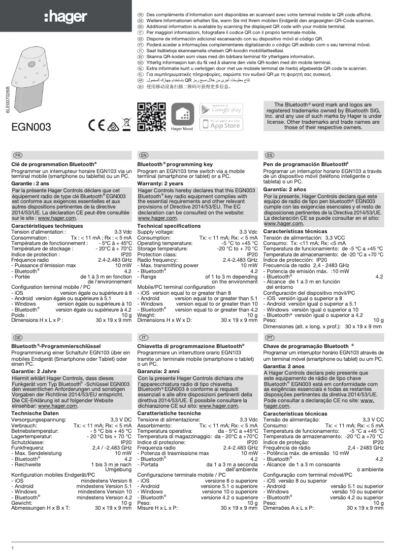 Page n°1 - Mode d'emploi Hager EGN003