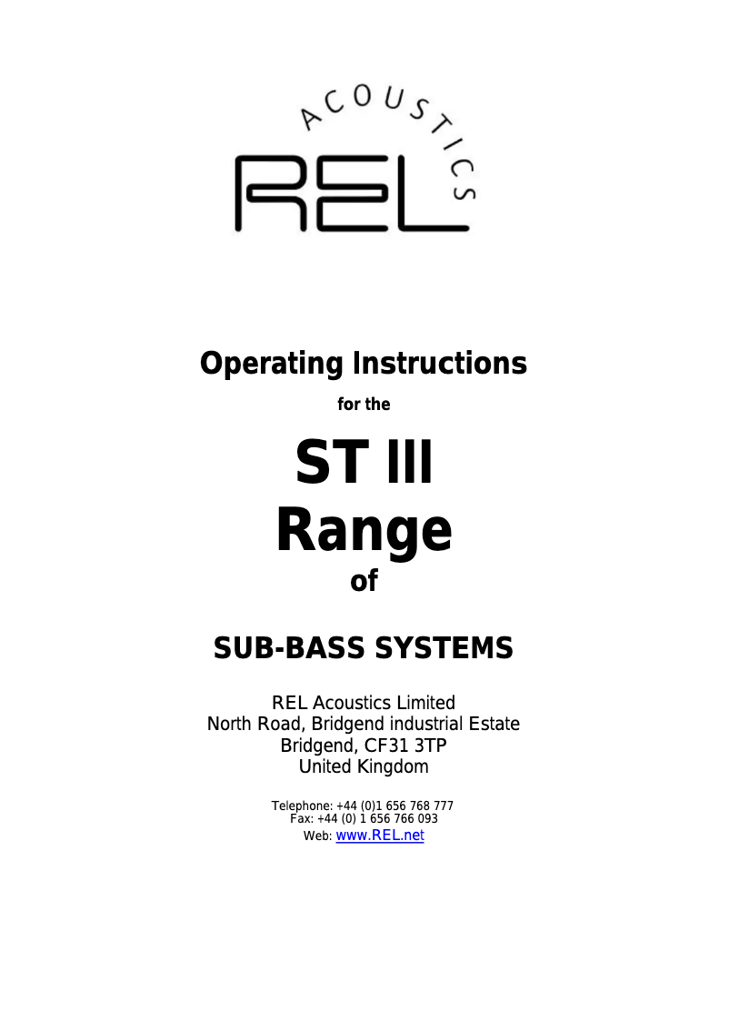 Page n°1 - Manuel utilisateur REL Acoustics ST III