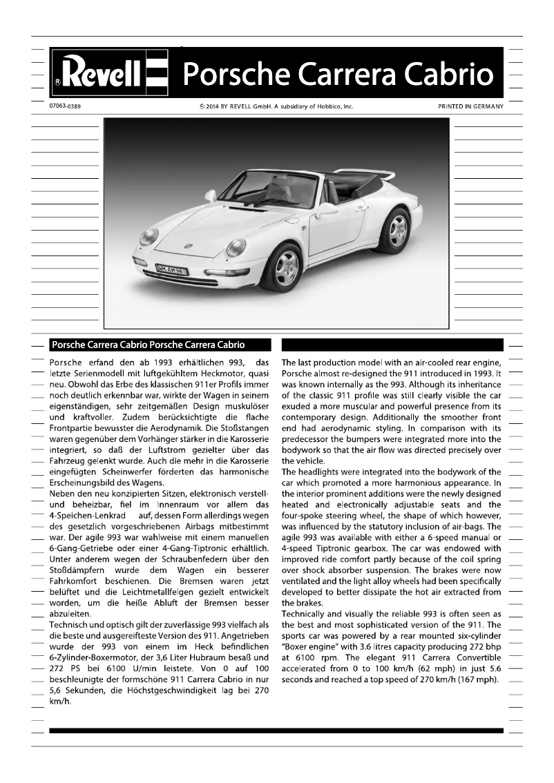 Page 1 de la notice Manuel utilisateur Revell Porsche Carrera Cabrio