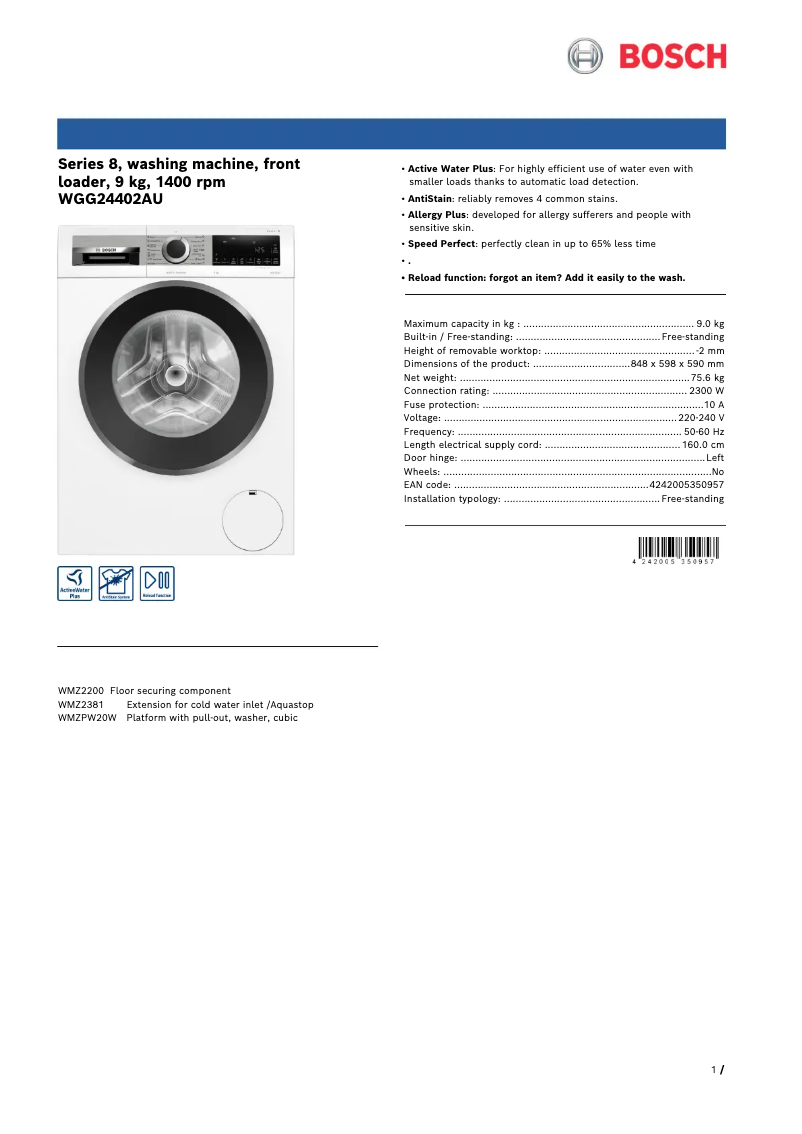 Imagen de la primera página del manual del dispositivo WGG24402AU