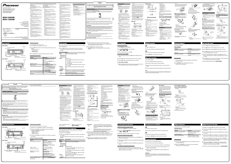 Page 1 de la notice Guide de démarrage rapide Pioneer MVH-130DAB