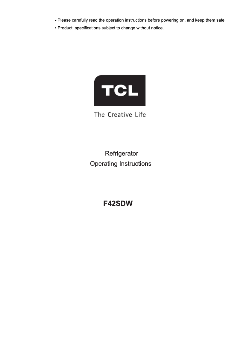 Page n°1 - Manuel utilisateur TCL F42SDW