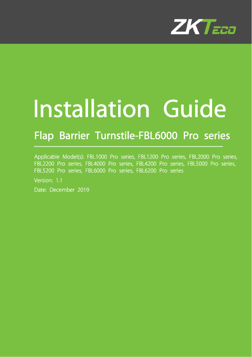 Page n°1 - Guide d'installation ZKTeco FBL1000 PRO