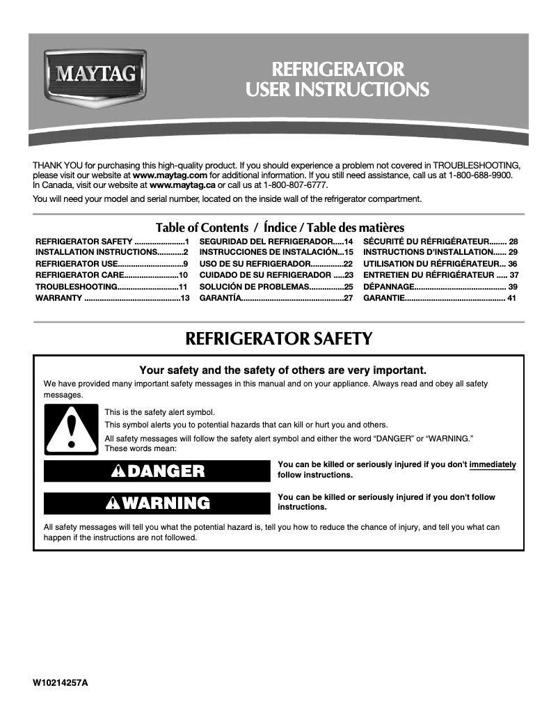 Page 1 de la notice Manuel utilisateur Maytag M8RXNGMBW