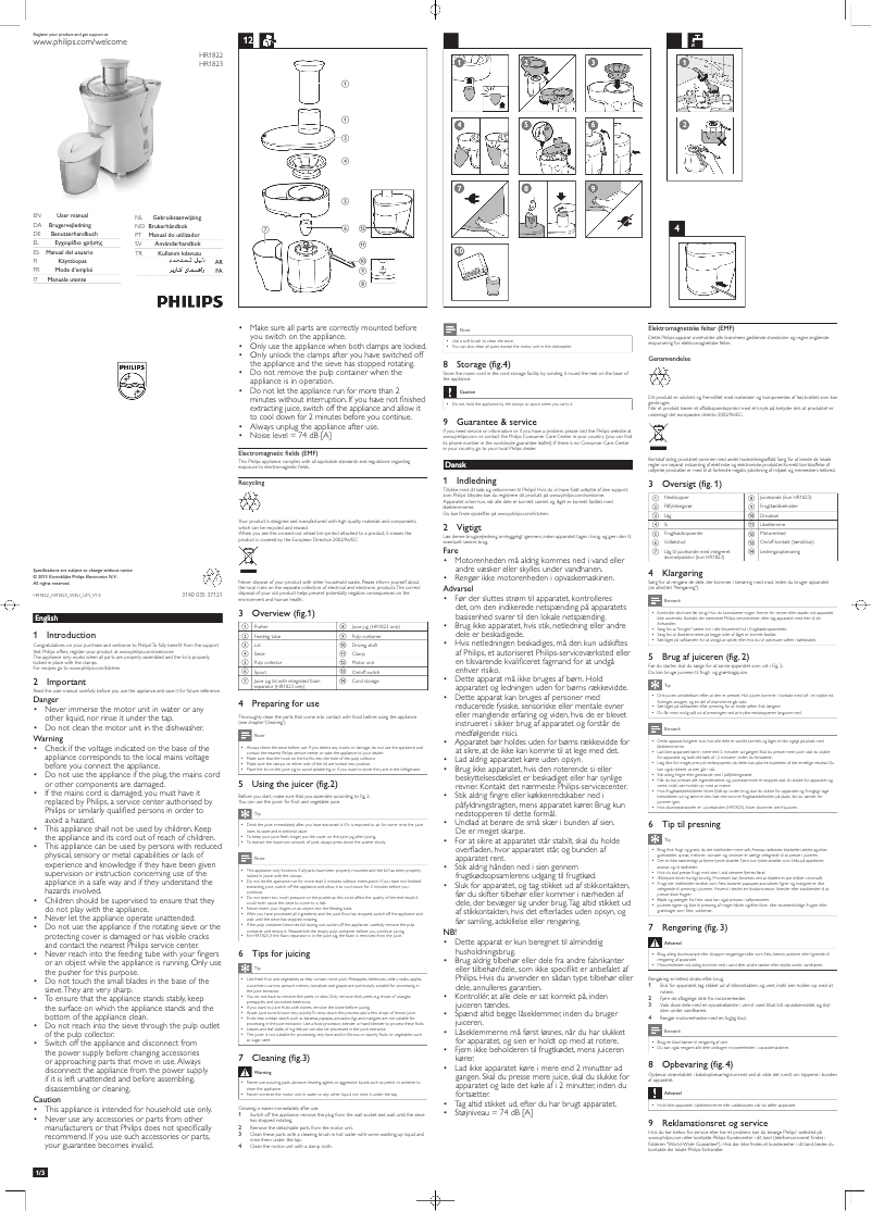 Page n°1 - Manuel utilisateur Philips Daily Collection HR1822