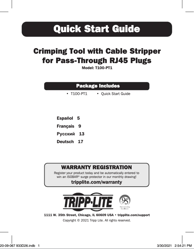 Page 1 de la notice Manuel utilisateur Tripp Lite T100-PT1