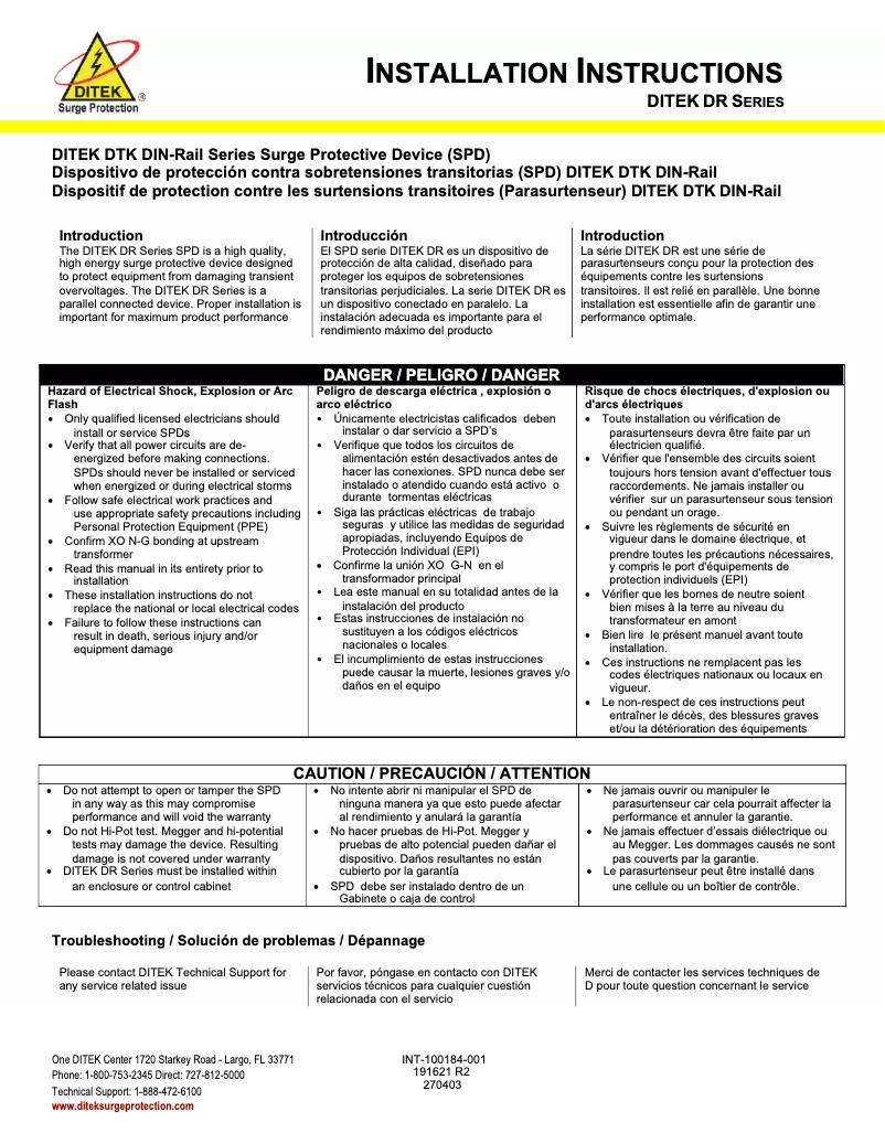 Page 1 de la notice Manuel utilisateur Ditek DTK-DR120P1
