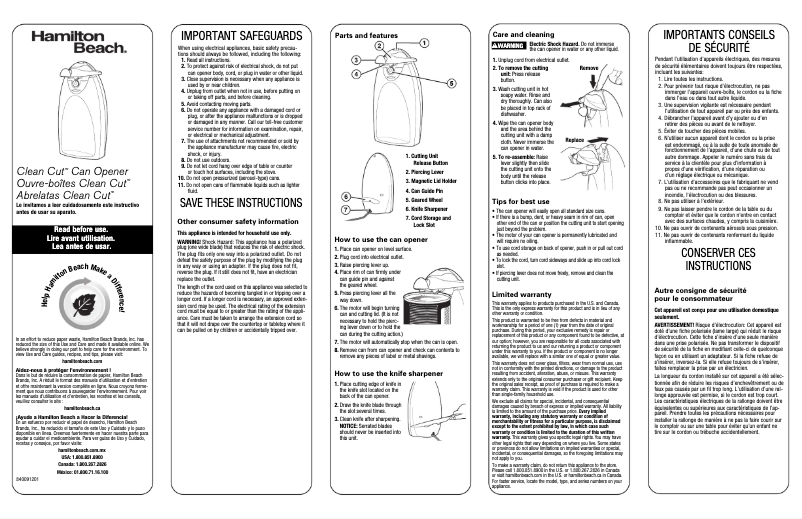 Image de la première page du manuel de l'appareil Clean Cut 76380Z