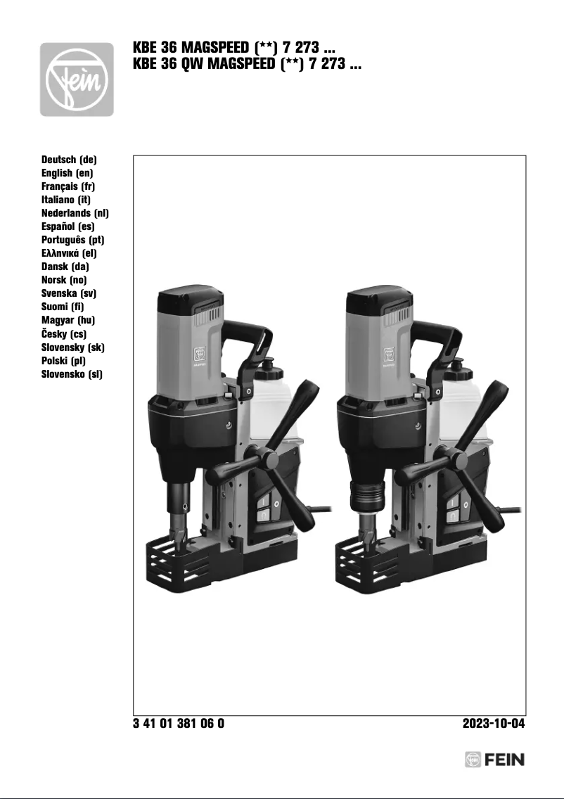 Page 1 de la notice Manuel utilisateur Fein KBE 36 MAGSPEED