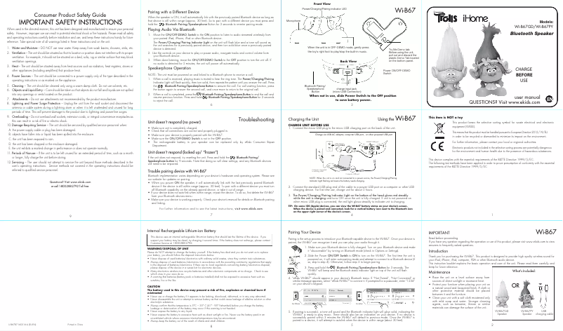 Image de la première page du manuel de l'appareil WI-B67PY