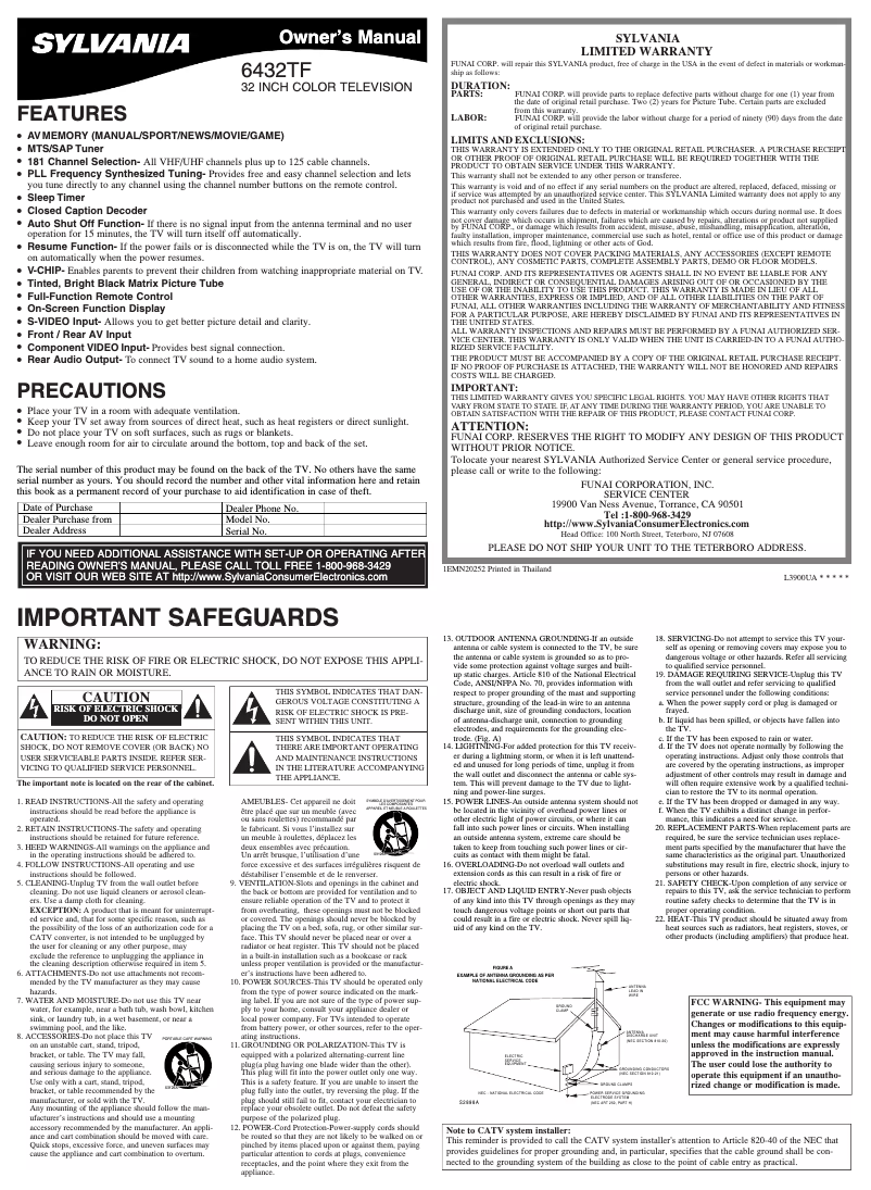 Page 1 de la notice Manuel utilisateur Sylvania 6432TF