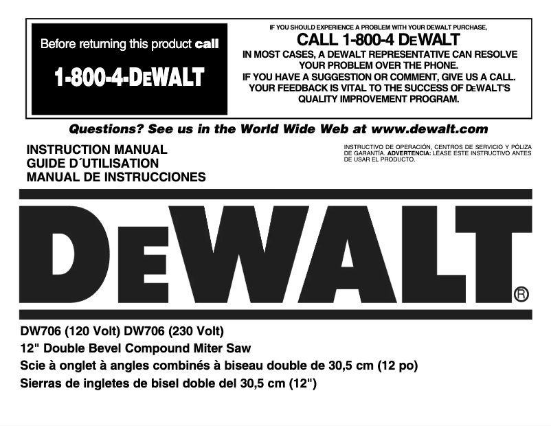 Image de la première page du manuel de l'appareil DW706