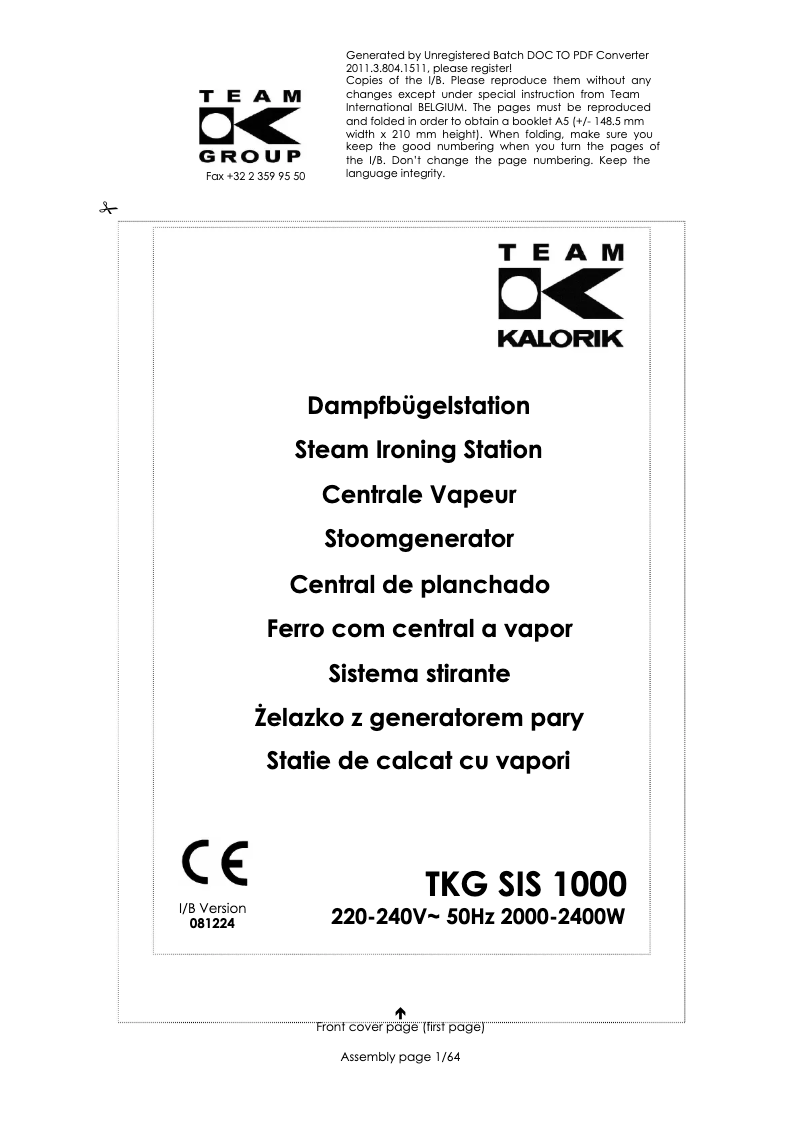 Página 1 del manual Manual de usuario Kalorik TKG SIS 1000