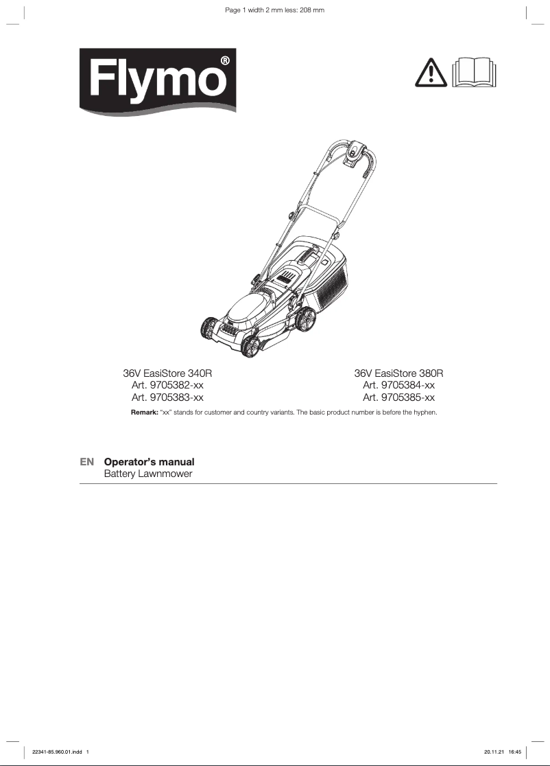 Página 1 del manual Manual de usuario Flymo 36V EasiStore 340R