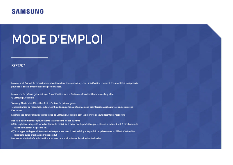 Page 1 de la notice Manuel utilisateur Samsung F27T700QQM