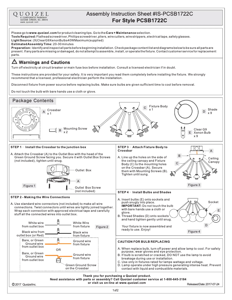 Page 1 de la notice Manuel utilisateur Quoizel PCSB1722C
