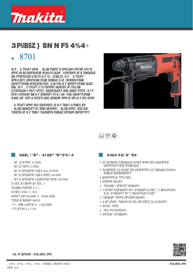Page 1 de la notice Fiche technique Makita M8701