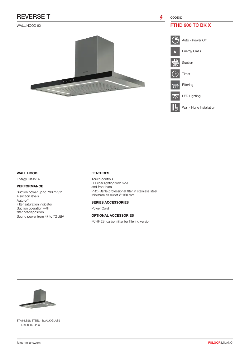Page n°1 - Fiche technique Fulgor Milano FTHD 900 TC BK X
