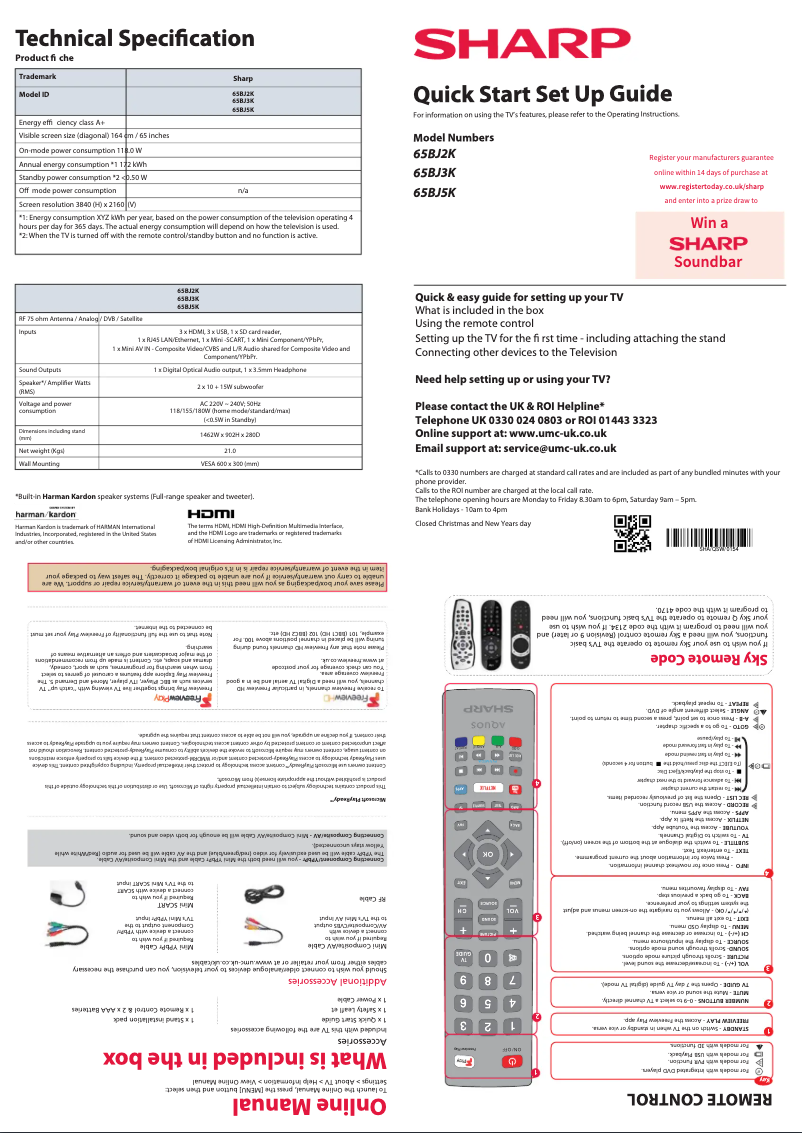 Page 1 de la notice Guide de démarrage rapide Sharp 65BJ2K
