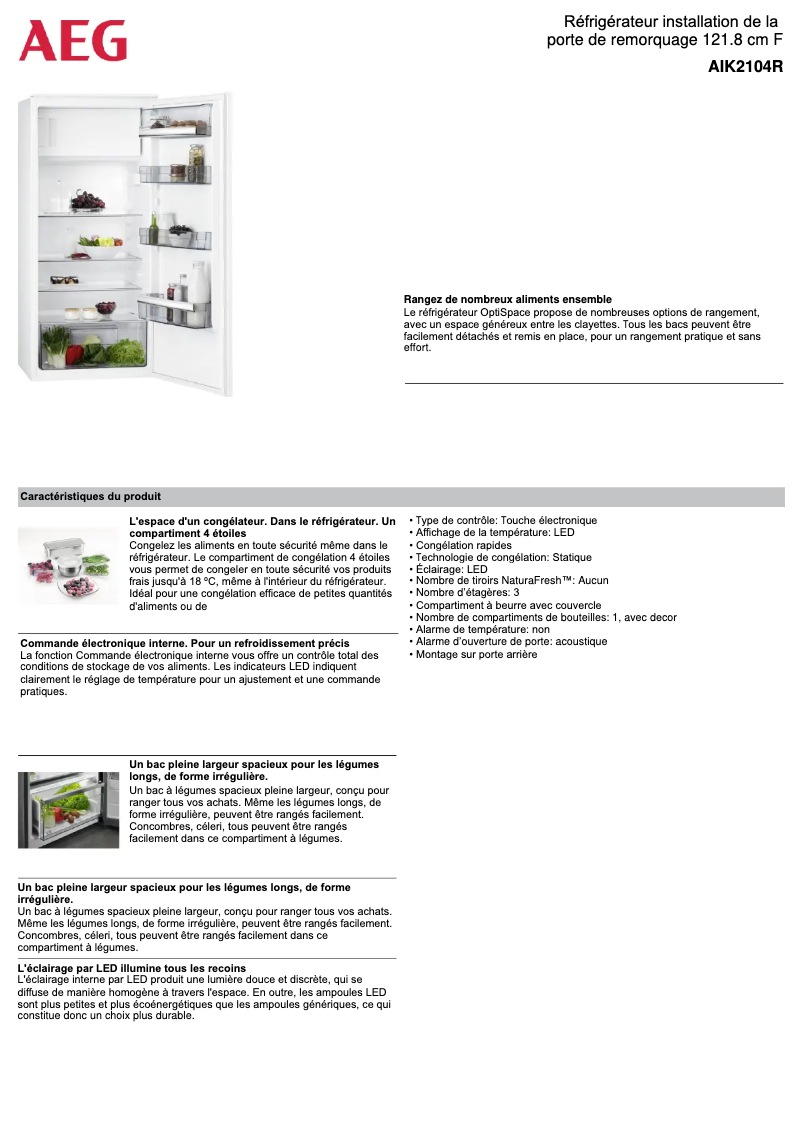 Page 1 de la notice Fiche technique AEG AIK2104R
