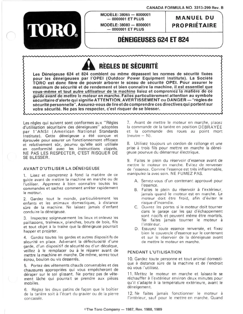 Page n°1 - Manuel utilisateur Toro 38080
