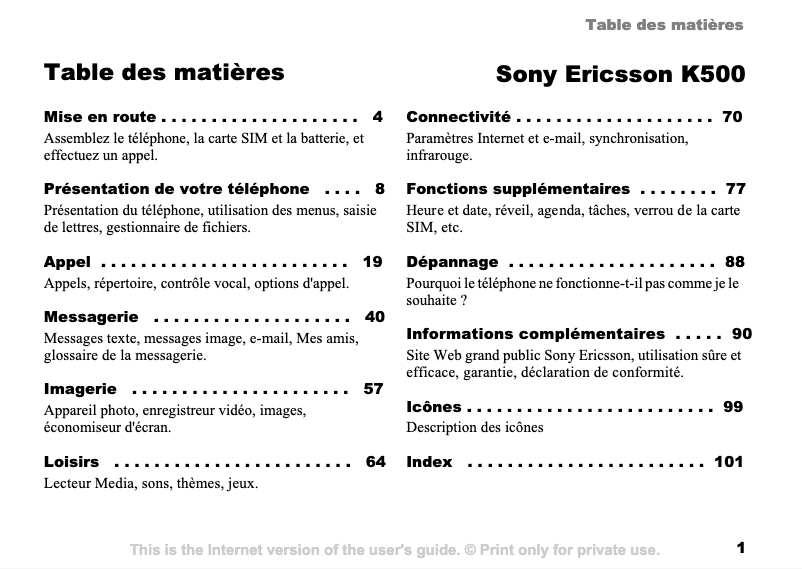 Image de la première page du manuel de l'appareil K500