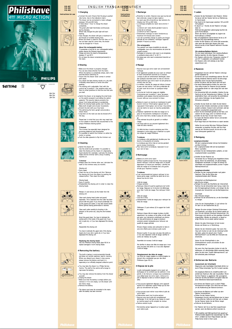 Image de la première page du manuel de l'appareil Philishave HQ487