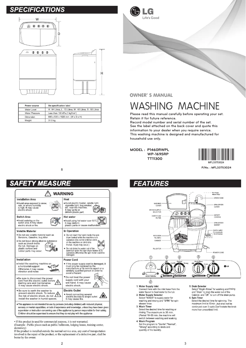 Página 1 del manual Manual de usuario LG WP-1695RP