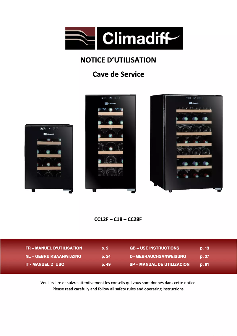Page 1 de la notice Manuel utilisateur Climadiff CC12F