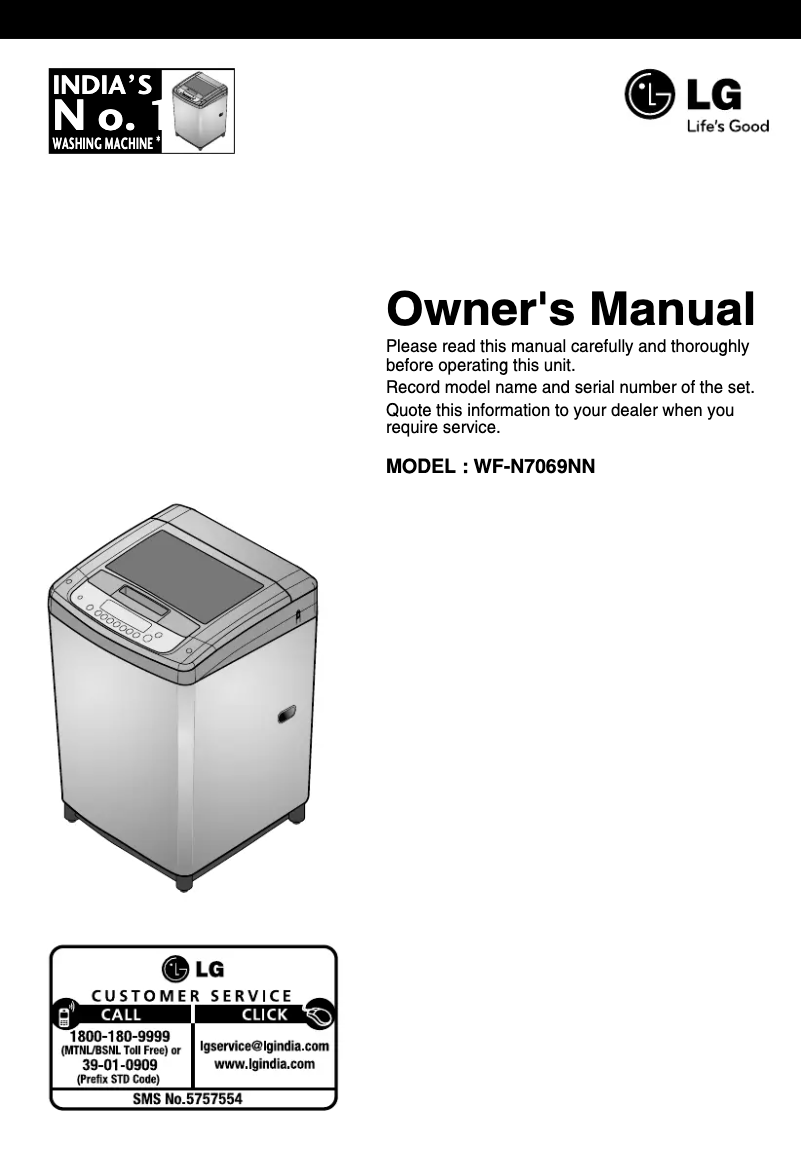 Page 1 de la notice Manuel utilisateur LG WF-N7069NN