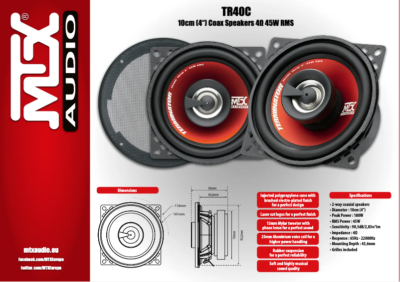 Page n°1 - Manuel utilisateur MTX Audio TR40C