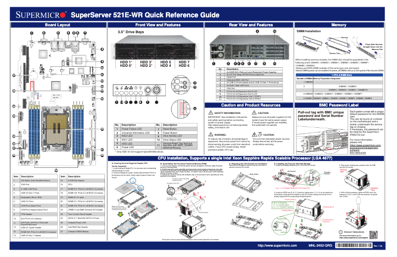 Page 1 de la notice Guide de démarrage rapide Supermicro SuperServer SYS-521E-WR