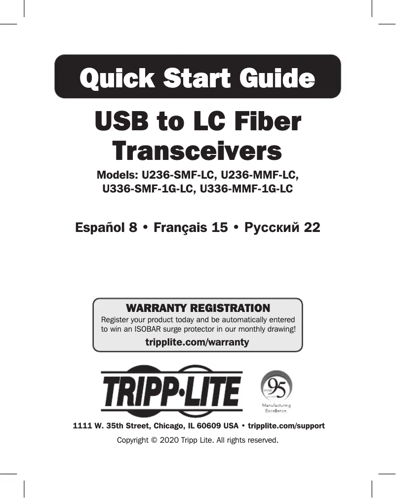 Page 1 de la notice Manuel utilisateur Tripp Lite U336-MMF-1G-LC