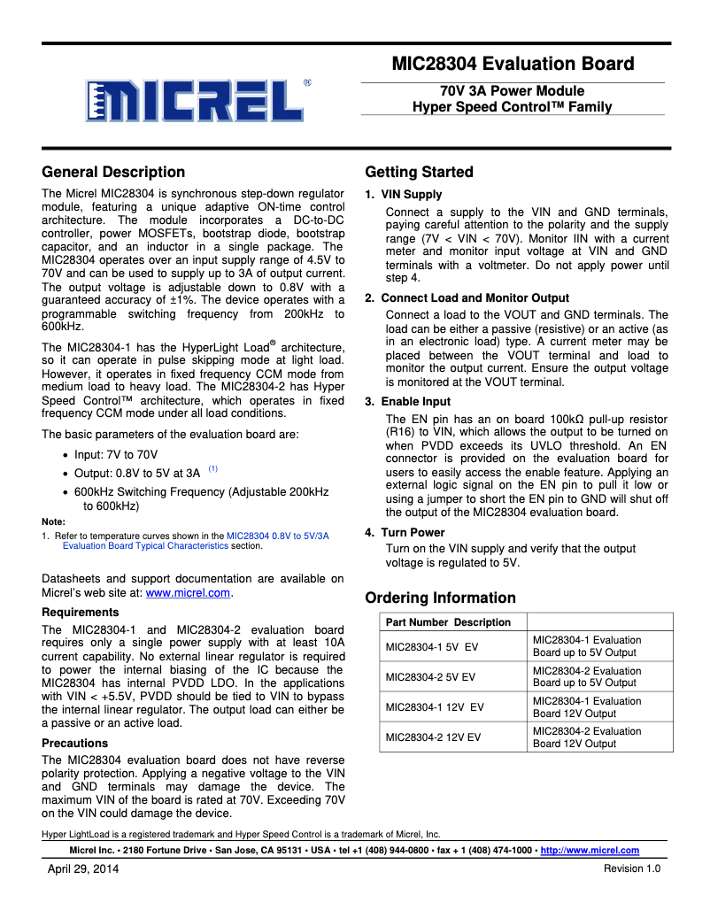 Page 1 de la notice Manuel utilisateur Microchip MIC28304-1