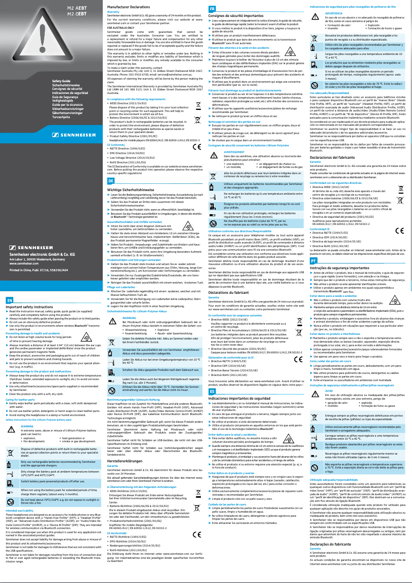 Page 1 de la notice Instructions de sécurité Sennheiser MOMENTUM 2 Wireless