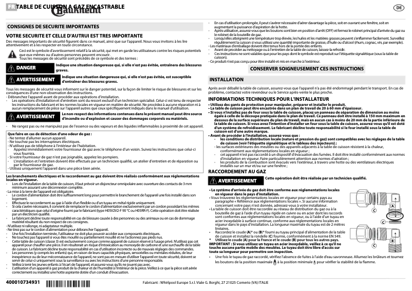 Page 1 de la notice Manuel utilisateur Bauknecht TGW 6570