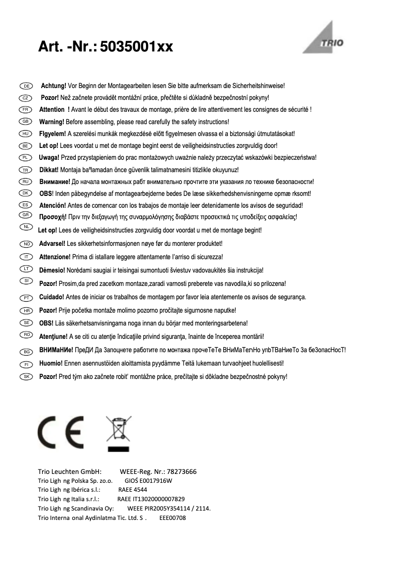 Page 1 de la notice Manuel utilisateur Trio Lighting Linda