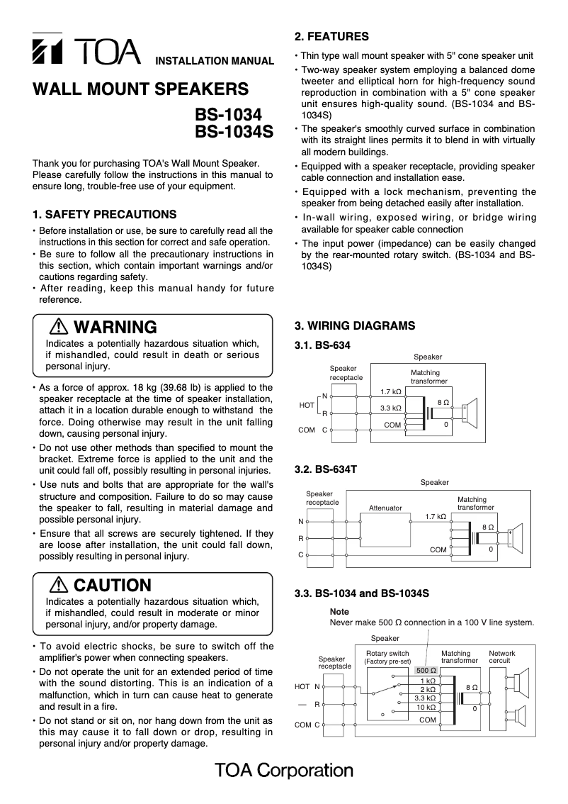 Page 1 de la notice Manuel utilisateur TOA BS-1034