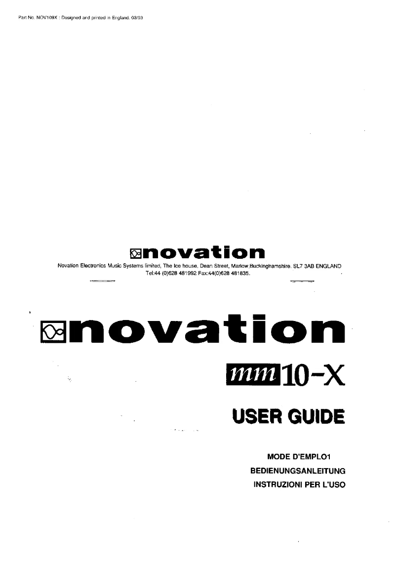 Page n°1 - Manuel utilisateur Novation mm10-X