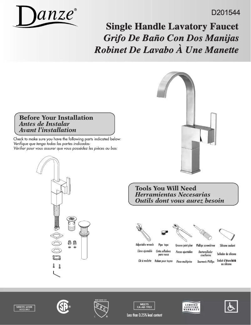 Page 1 de la notice Manuel utilisateur Danze D201544