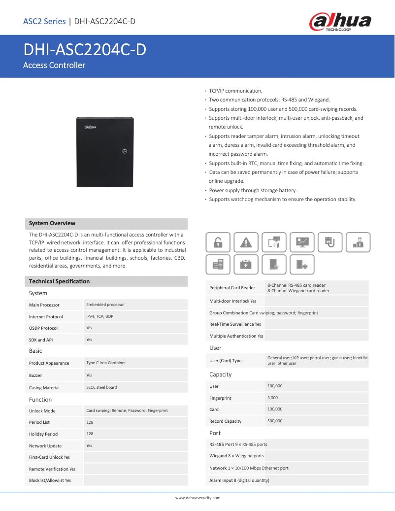 Page n°1 - Fiche technique Dahua Technology ASC2204C-D