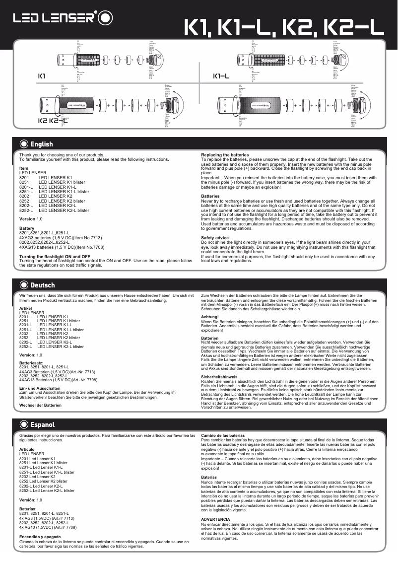 Page n°1 - Manuel utilisateur Ledlenser K1