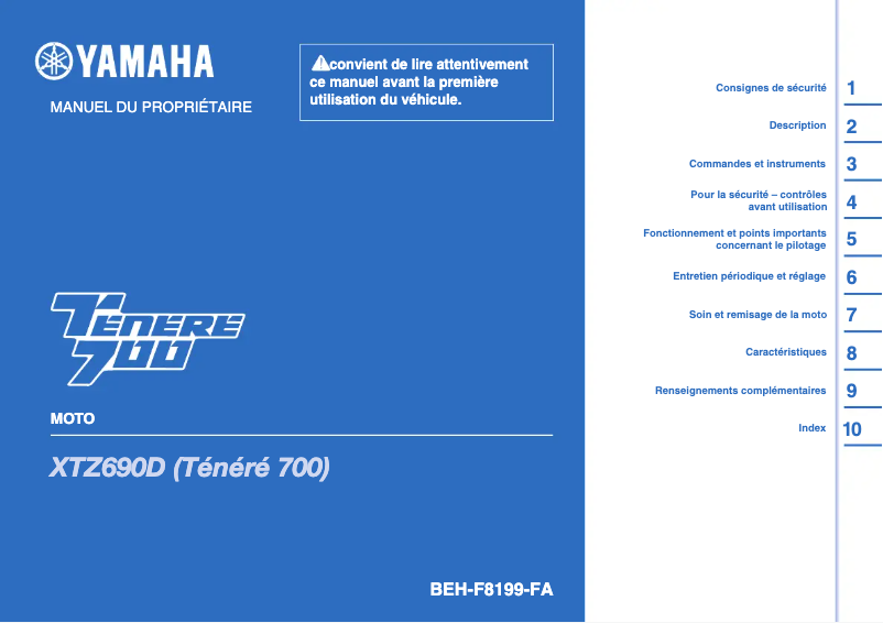 Page 1 de la notice Manuel utilisateur Yamaha Tenere 700 Rally Edition (2021)