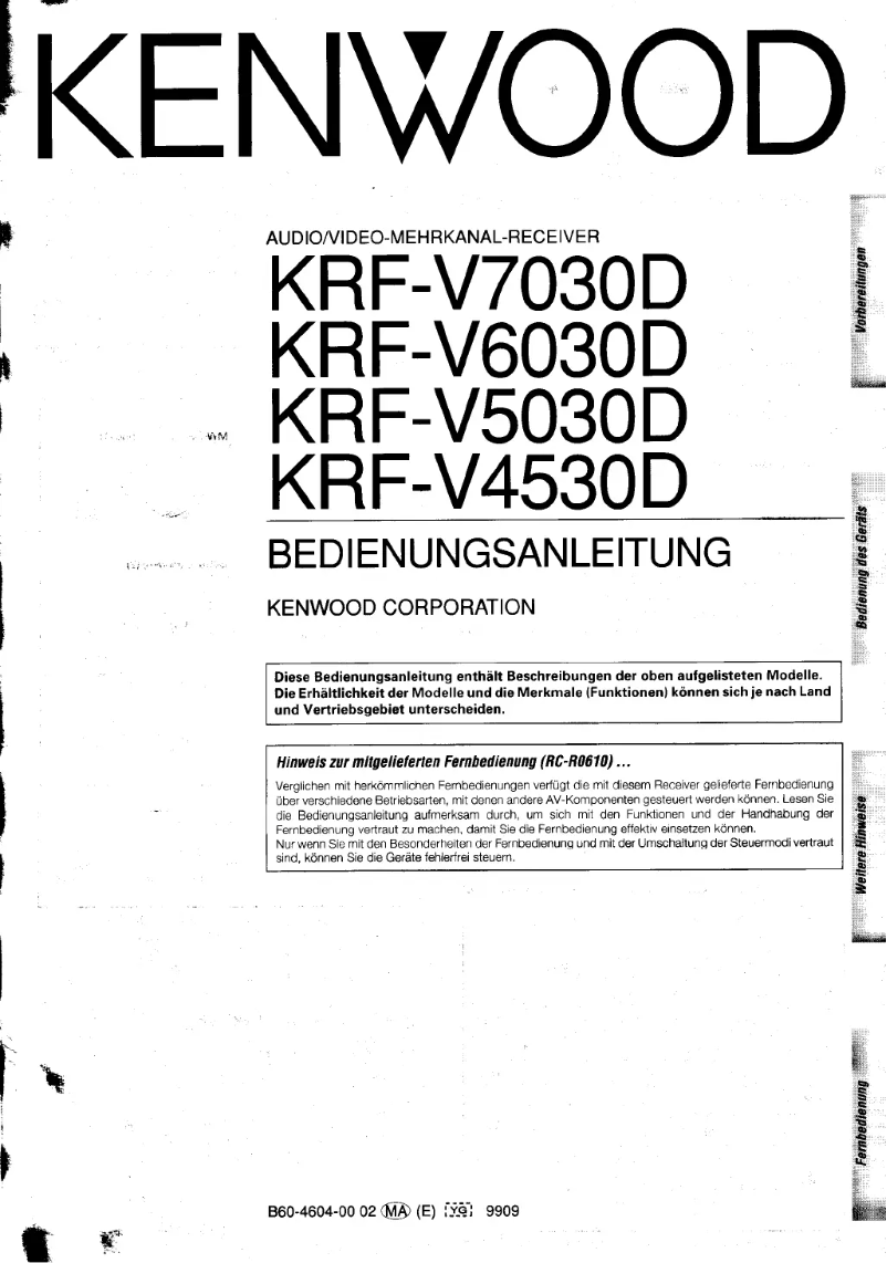 Page n°1 - Manuel utilisateur Kenwood KRF-V7030D