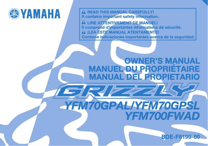 Page 1 de la notice Manuel utilisateur Yamaha Grizzly 700 (2020)
