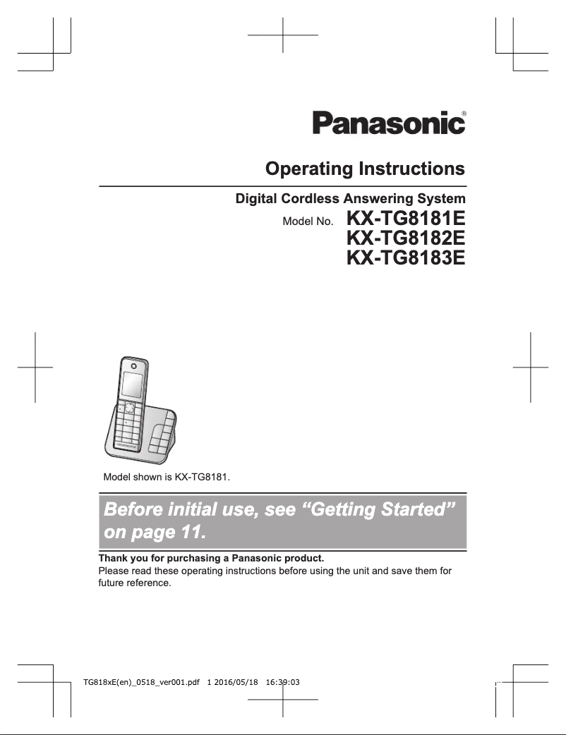 Image de la première page du manuel de l'appareil KX-TG8182E