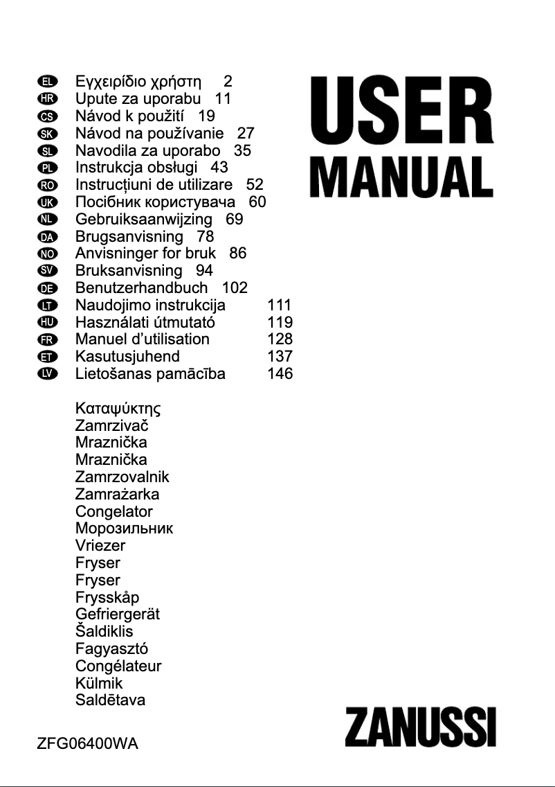 Page 1 de la notice Manuel utilisateur Zanussi ZFG06400WA