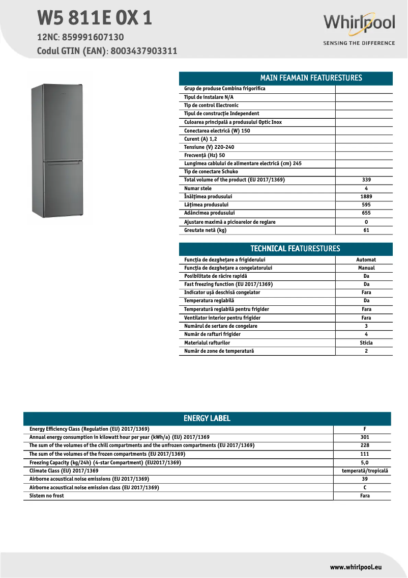 Image de la première page du manuel de l'appareil W5 811E OX 1