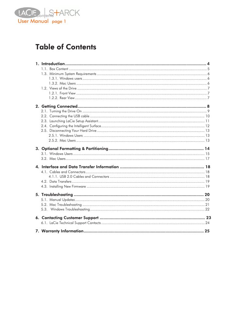 Page n°1 - Manuel utilisateur LaCie Starck